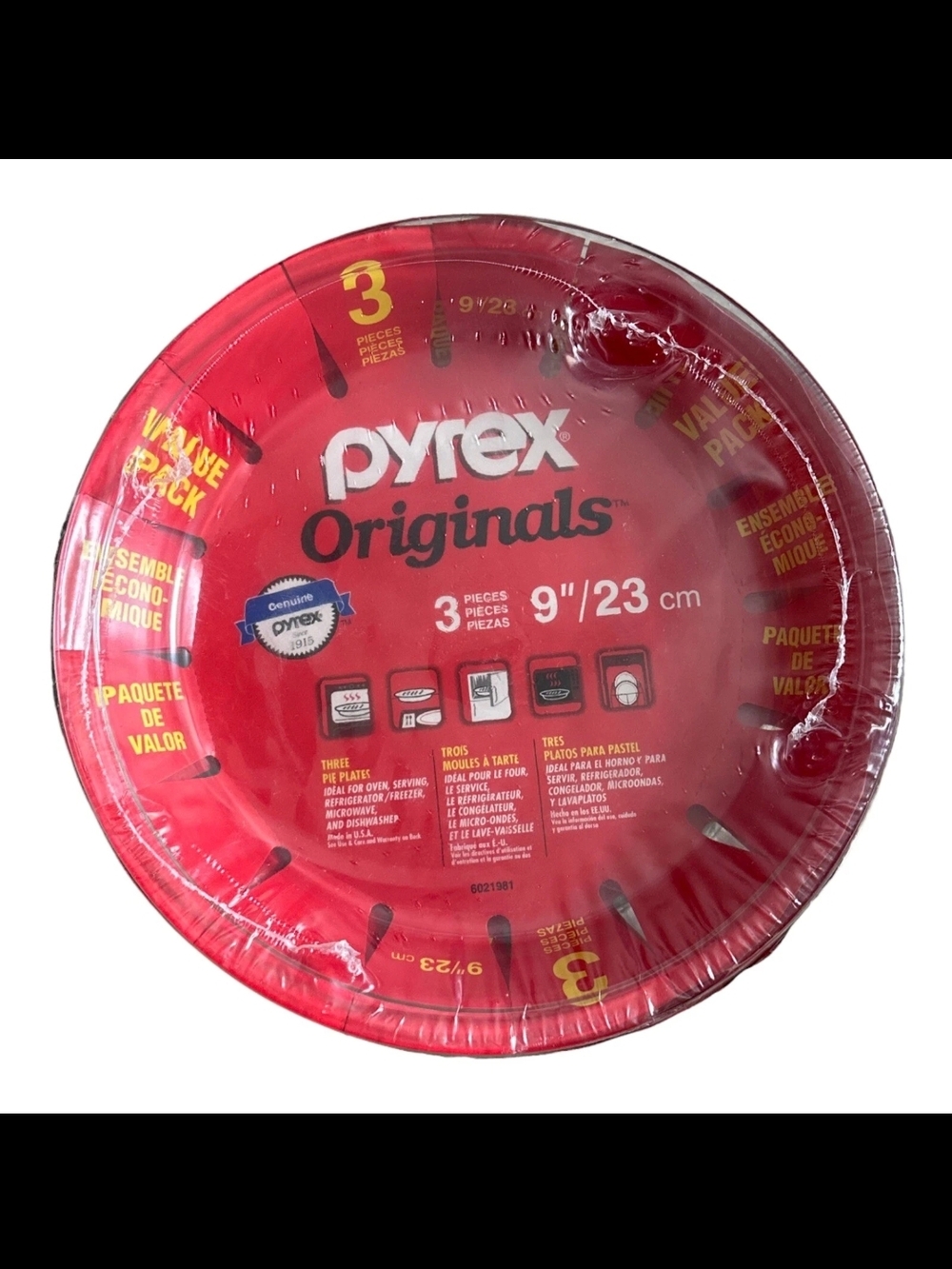 Early 2000s Pyrex Originals Red 9" Pie Plate 3 Pc Value Pack